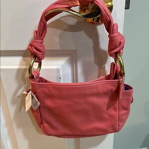 Pink Leather Shoulder Bag with Braided Handle
